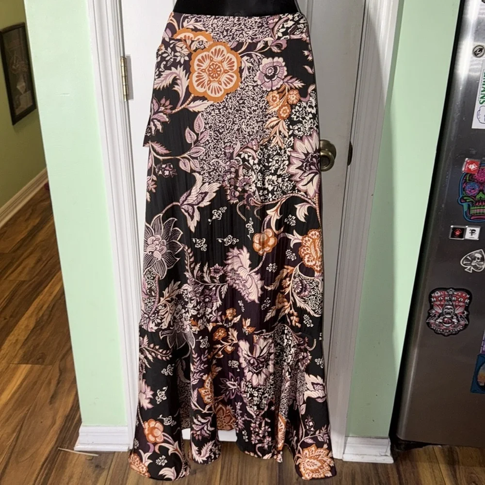 Maeve By Anthropologie Plum Floral Hi-Lo Maxi Boho Gypsy Wrap Skirt Size Small